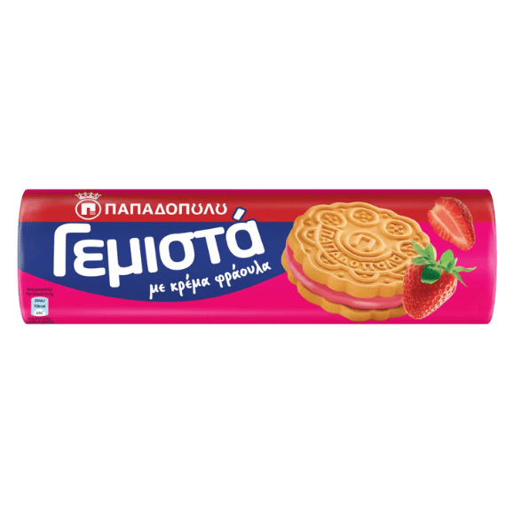 Doppelkekse Erdbeere (200g) Papadopoulou von Papadopoulos bei Araxxon  - Hochwertiges griechisches Produkt.   Doppelkekse Erdbeere (200g) Papadopoulou από Papadopoulos στο Araxxon  - Αυθεντικό ελληνικό προϊόν.